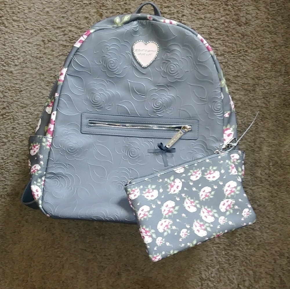 NWT Betsey Johnson grey floral backpack